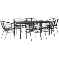 Berkfield Home 7 Piece Garden Dining Set Black Poly Rattan Glass