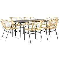 Berkfield Home 7 Piece Garden Dining Set Brown Poly Rattan Glass
