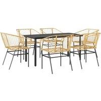 Berkfield Home 7 Piece Garden Dining Set Brown Poly Rattan Glass