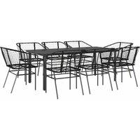 Berkfield Home 9 Piece Garden Dining Set Black Poly Rattan Glass