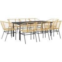 Berkfield Home 9 Piece Garden Dining Set Brown Poly Rattan Glass