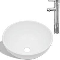 Berkfield Home Bathroom Basin with Mixer Tap Ceramic Round White