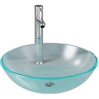 Berkfield Home Bathroom Sink with Tap & Push Drain Frosted Tempered Glass in Silver