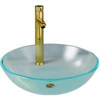 Berkfield Home Bathroom Sink with Tap & Push Drain Frosted Tempered Glass in Gold