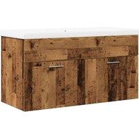 Berkfield Home Bathroom Sink Cabinet with Built-in Basin Old Wood in Brown