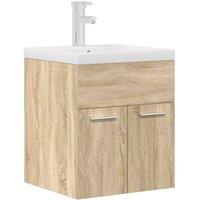 Berkfield Home Bathroom Sink Cabinet with Built-in Basin & Faucet Sonoma Oak in Brown