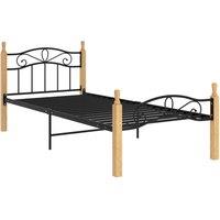 Berkfield Home Bed Frame Black Metal & Solid Oak Wood 90x200 cm