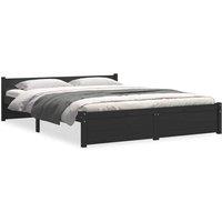 Berkfield Home Bed Frame Black Solid Wood 135x190 cm Double