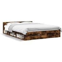 Berkfield Home Bed Frame with Drawers without Mattress Smoked Oak 135x190 cm Double in Brown