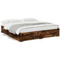 Berkfield Home Bed Frame with Drawers without Mattress Smoked Oak 200x200 cm in Brown