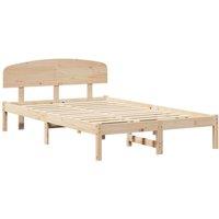 Berkfield Home Bed Frame with Headboard 135x190 cm Solid Wood Pine in Beige