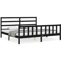 Berkfield Home Bed Frame with Headboard Black 200x200 cm Solid Wood