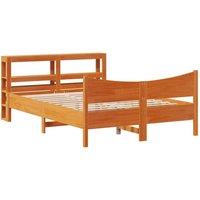 Berkfield Home Bed Frame with Headboard Wax Brown 120x200 cm Solid Wood Pine | Size: Small Double