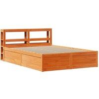 Berkfield Home Bed Frame with Headboard Wax Brown 135x190 cm Double Solid Wood Pine