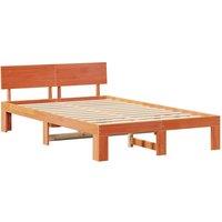 Berkfield Home Bed Frame with Headboard Wax Brown 140x190 cm Solid Pine Wood