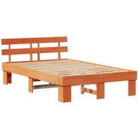 Berkfield Home Bed Frame with Headboard Wax Brown 135x190 cm Solid Wood Pine