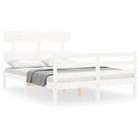 Berkfield Home Bed Frame with Headboard White 120x200 cm Solid Wood | Size: Small Double