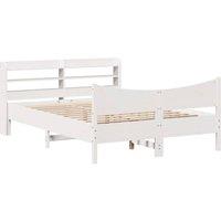 Berkfield Home Bed Frame with Headboard White 135x190 cm Double Solid Wood Pine