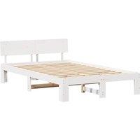 Berkfield Home Bed Frame with Headboard White 135x190 cm Solid Pine Wood