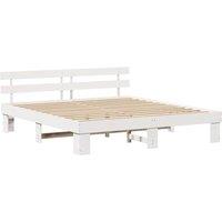 Berkfield Home Bed Frame with Headboard White 200x200 cm Solid Wood Pine