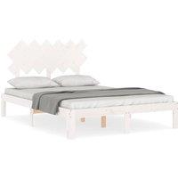 Berkfield Home Bed Frame with Headboard White Double Solid Wood