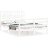 Berkfield Home Bed Frame with Headboard White Double Solid Wood