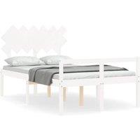 Berkfield Home Bed Frame with Headboard White Double Solid Wood