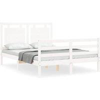 Berkfield Home Bed Frame with Headboard White Small Double Solid Wood