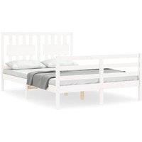 Berkfield Home Bed Frame with Headboard White Small Double Solid Wood