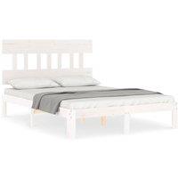 Berkfield Home Bed Frame with Headboard White Small Double Solid Wood