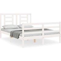 Berkfield Home Bed Frame with Headboard White Small Double Solid Wood