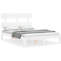 Berkfield Home Bed Frame with Headboard White Small Double Solid Wood
