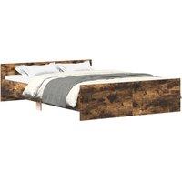 Berkfield Home Bed Frame with Headboard & Footboard Smoked Oak 135x190 cm Double in Brown