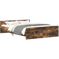 Berkfield Home Bed Frame with Headboard & Footboard Smoked Oak 140x190 cm in Brown