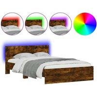 Berkfield Home Bed Frame with Headboard & LED Smoked Oak 120x200 cm in Brown | Size: Small Double