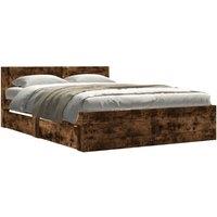 Berkfield Home Bed Frame with Headboard without Mattress Smoked Oak 120x200 cm in Brown | Size: Small Double