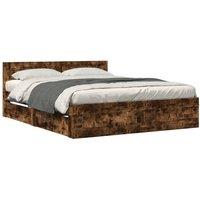 Berkfield Home Bed Frame with Headboard without Mattress Smoked Oak 160x200 cm in Brown