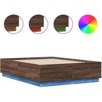 Berkfield Home Bed Frame with LED without Mattress Brown Oak 135x190 cm Double
