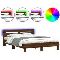 Berkfield Home Bed Frame with LED without Mattress Brown Oak 140x190 cm