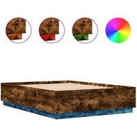 Berkfield Home Bed Frame with LED without Mattress Smoked Oak 120x200 cm in Brown | Size: Small Double