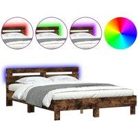 Berkfield Home Bed Frame with LED without Mattress Smoked Oak 150x200 cm King Size in Brown