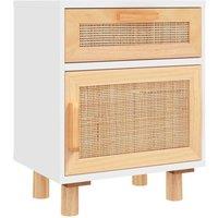 Berkfield Home Bedside Cabinet White Solid Wood Pine & Natural Rattan