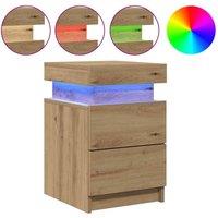 Berkfield Home Bedside Cabinet with LED Artisian Oak 35x39x55 cm Engineered Wood in Brown | Size: 35 x 39 x 55 cm