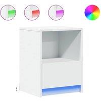 Berkfield Home Bedside Cabinet with LED Lights White Engineered Wood