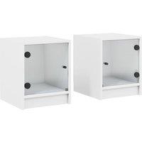 Berkfield Home Bedside Cabinets with Glass Doors 2 pcs White 35x37x42 cm | Size: 35 x 37 x 42 cm