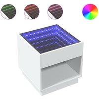 Berkfield Home Bedside Table with Infinity LED White 50x50x50 cm | Size: 50 x 50 x 50 cm