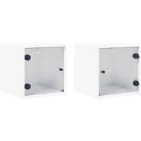 Berkfield Home Bedside Cabinets with Glass Doors 2 pcs White 35x37x35 cm | Size: 35 x 37 x 35 cm