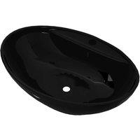 Berkfield Home Ceramic Bathroom Sink Basin Faucet/Overflow Hole Black Oval