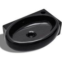 Berkfield Home Ceramic Bathroom Sink Basin Faucet/Overflow Hole Black Round