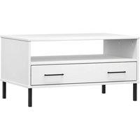 Berkfield Home Coffee Table with Metal Legs White 85x50x45cm Solid Wood OSLO | Size: 85 x 50 x 45 cm